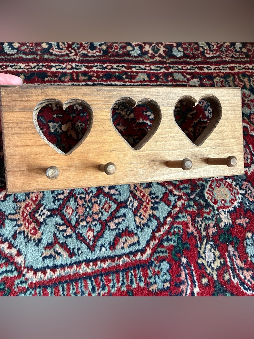 Wood Heart Shelf with 4 pegs Cottagecore
